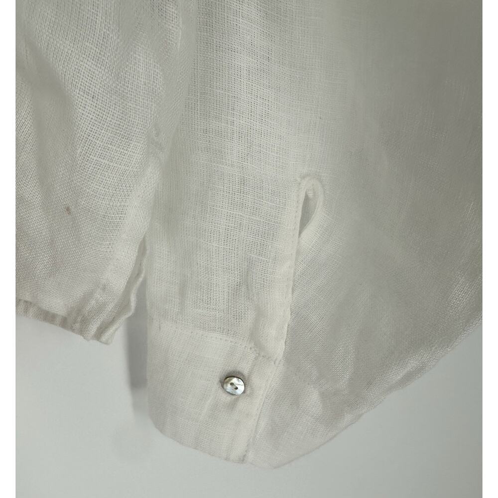 Cynthia Rowley Shirt Women L White Linen Cropped Long Sleeve Shacket Button Up - Picture 4 of 9